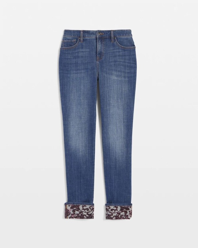 So Slimming Girlfriend Sequin Cuff Ankle Jeans - image 5